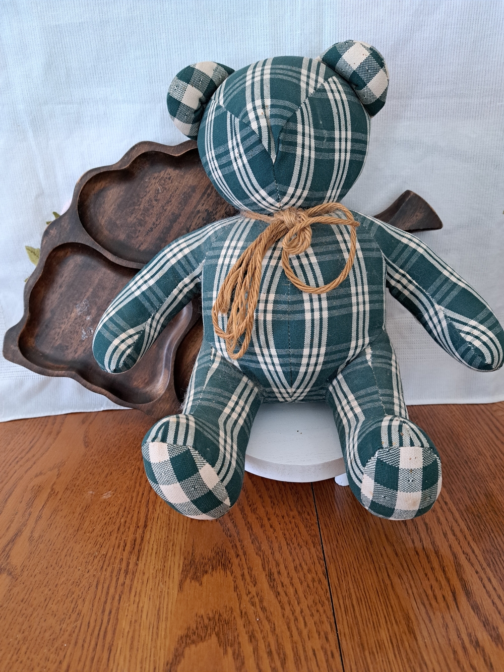Vintage Green and Cream Plaid Teddy Bear